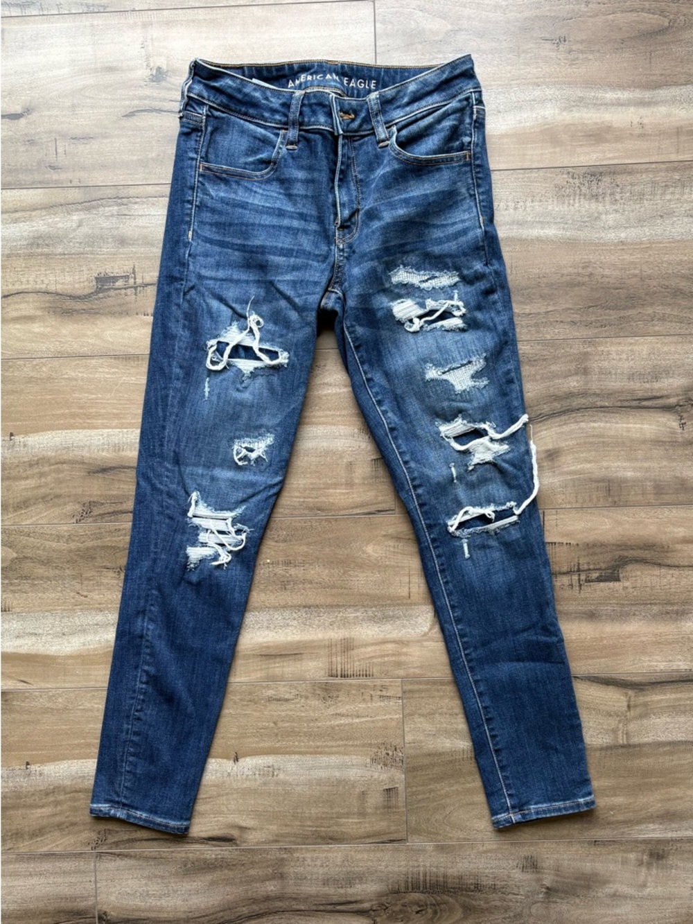 American Eagle Women’s  Dark Blue Distressed Ripped Skinny Jeans Jeggings US 6